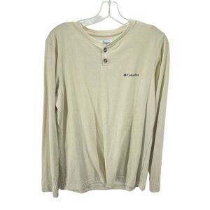 Columbia Mens Henley Shirt Long Sleeve Omni Wick Logo Beige Small